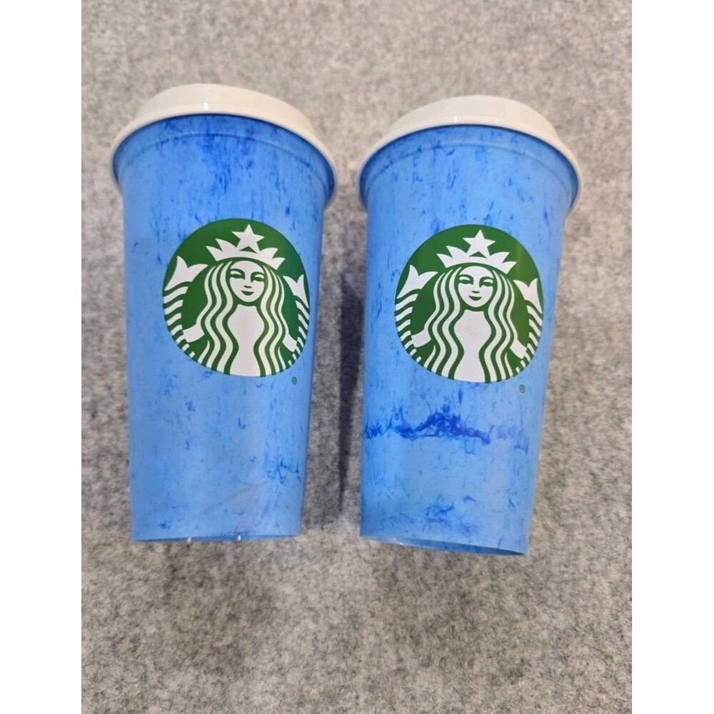 Starbucks 2013 Coffee Reusable Cup Tumbler & Lid Marbled Cotton Candy Blue 16 oz